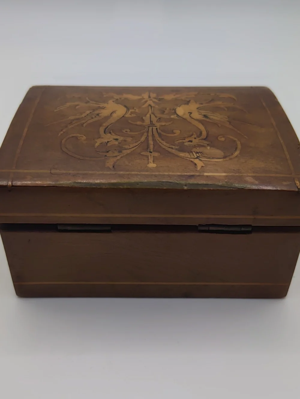 Dragon Trinket Box Burl Veneer Inlay Vintage - Picture 6 of 10